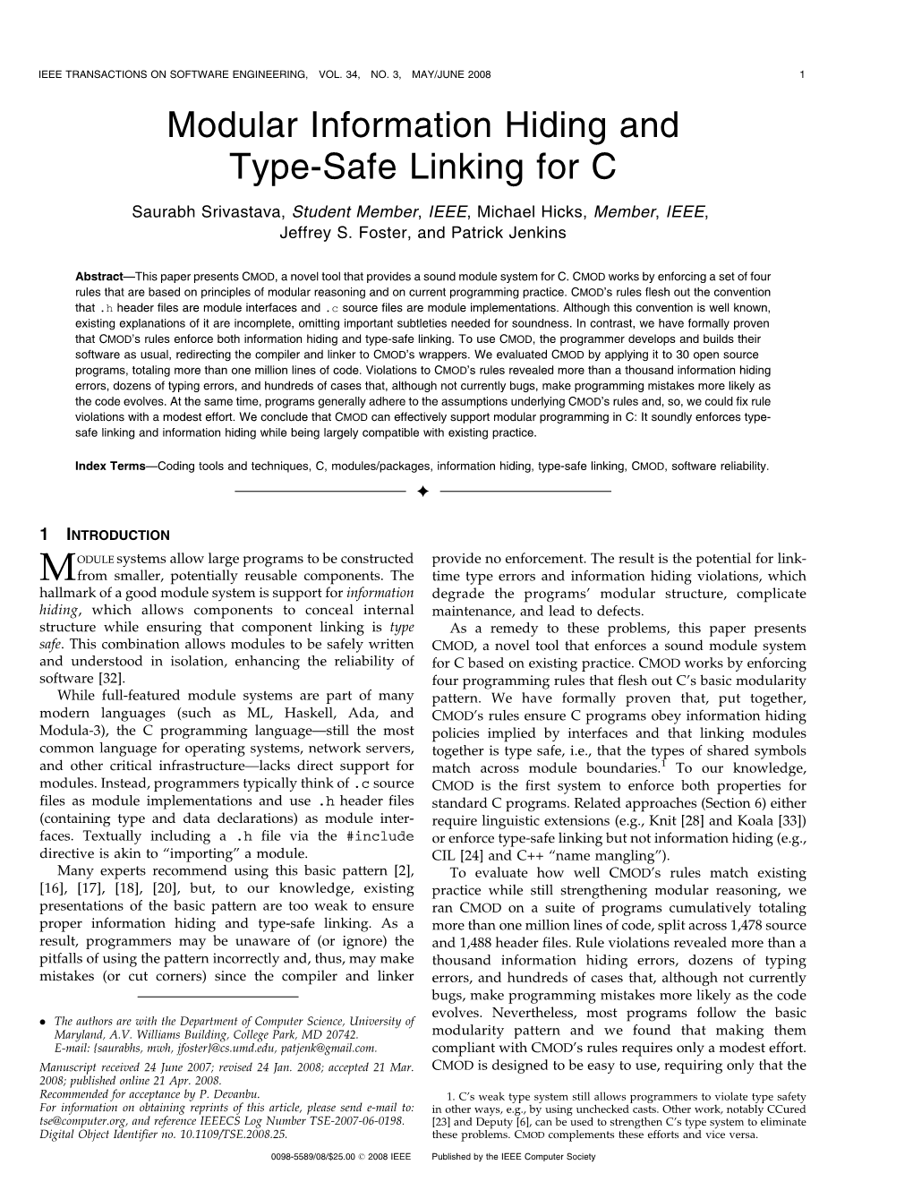 Modular Information Hiding and Type-Safe Linking for C