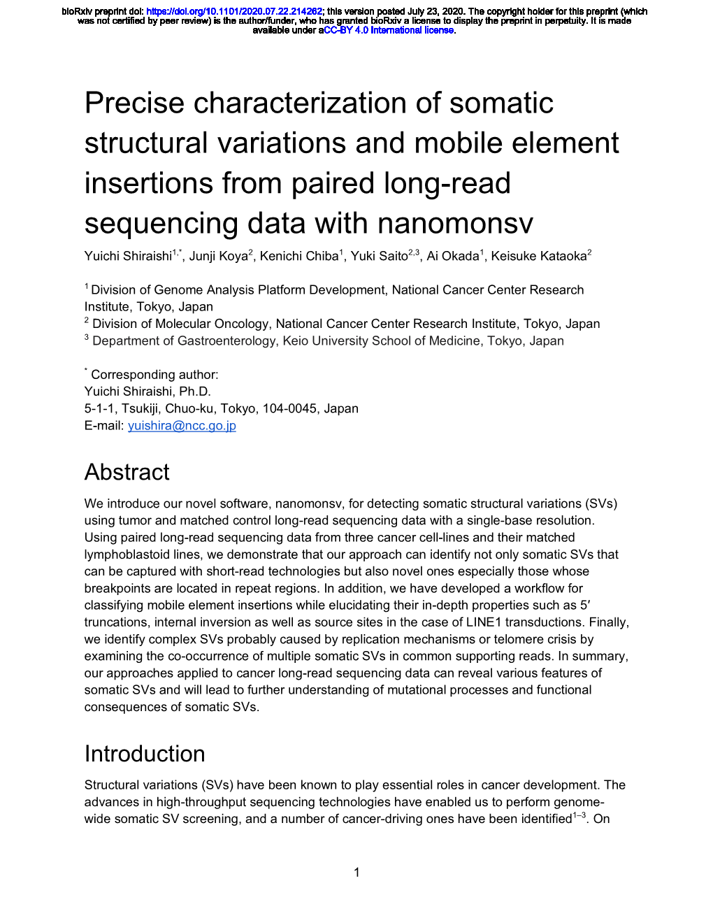 Precise Characterization of Somatic Structural Variations and Mobile