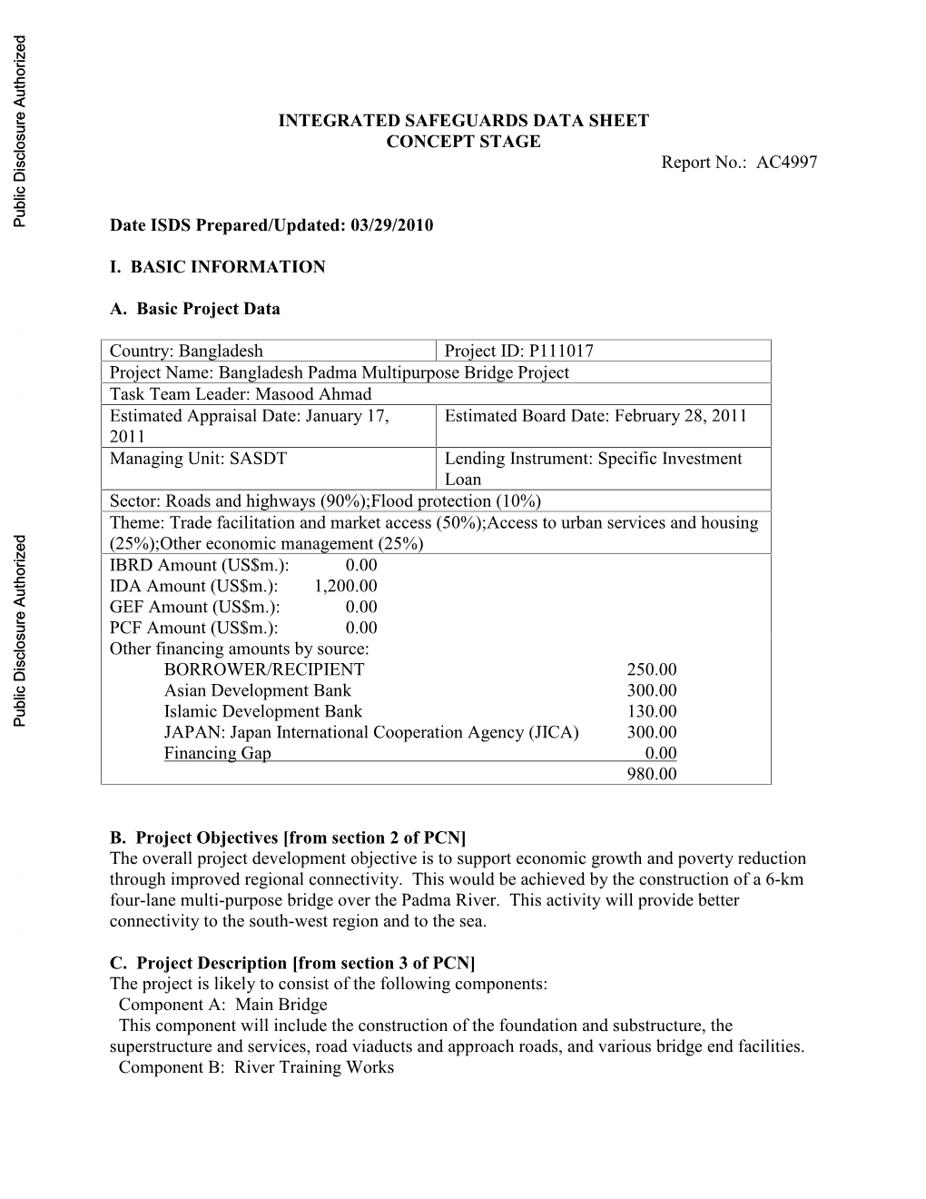 INTEGRATED SAFEGUARDS DATA SHEET CONCEPT STAGE Report No.: AC4997