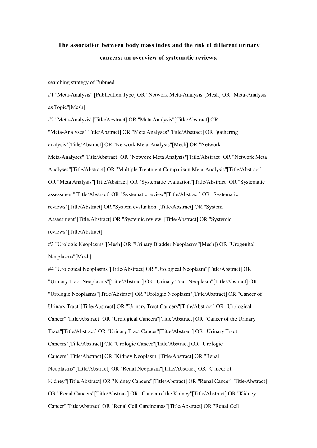 The Association Between Body Mass Index and the Risk of Different Urinary Cancers: an Overview of Systematic Reviews