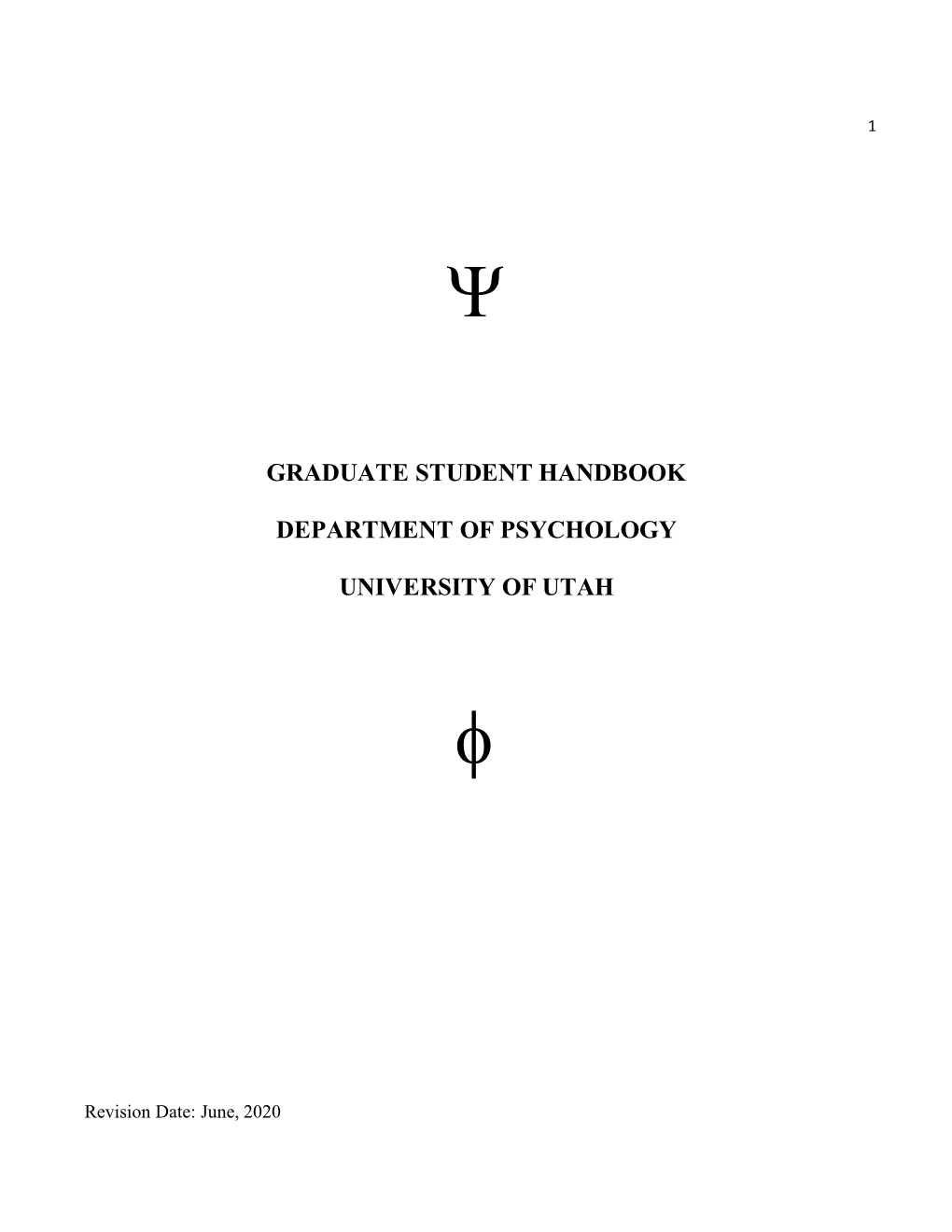 Graduate Student Handbook Department of Psychology University