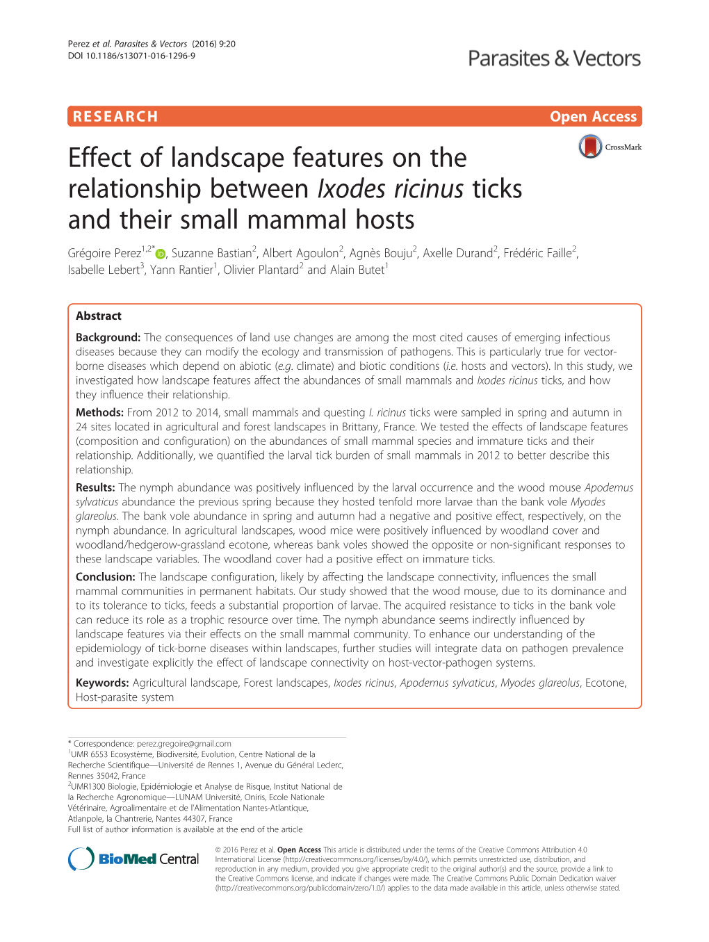 Effect of Landscape Features on the Relationship Between Ixodes Ricinus