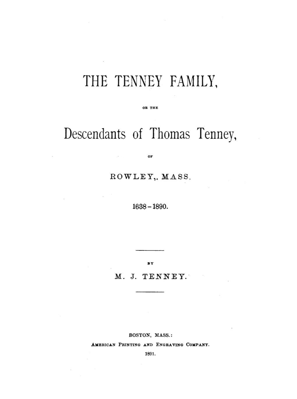 Descendants of Thomas Tenney