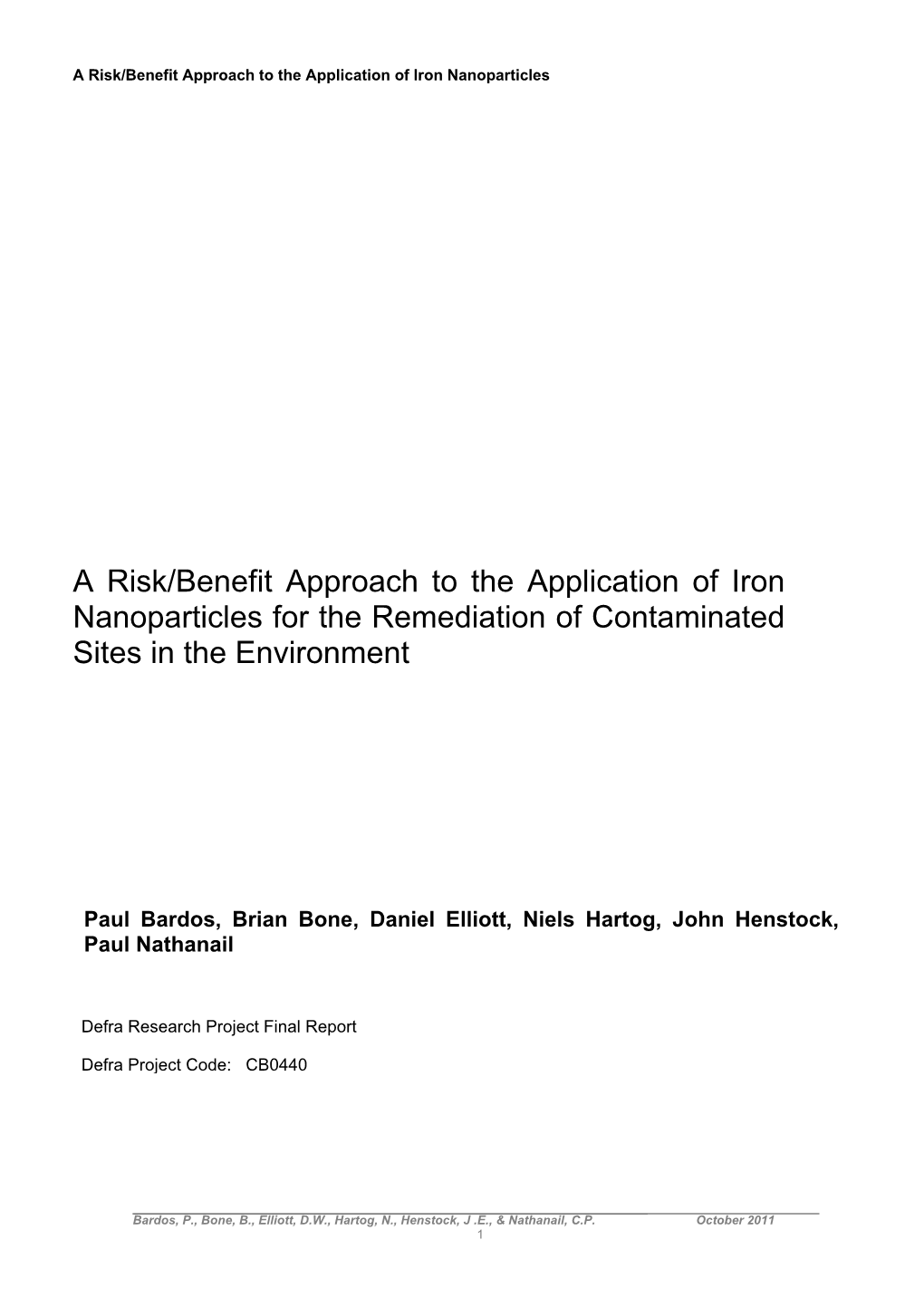 A Risk/Benefit Approach to the Application of Iron Nanoparticles for the Remediation of Contaminated Sites in the Environment
