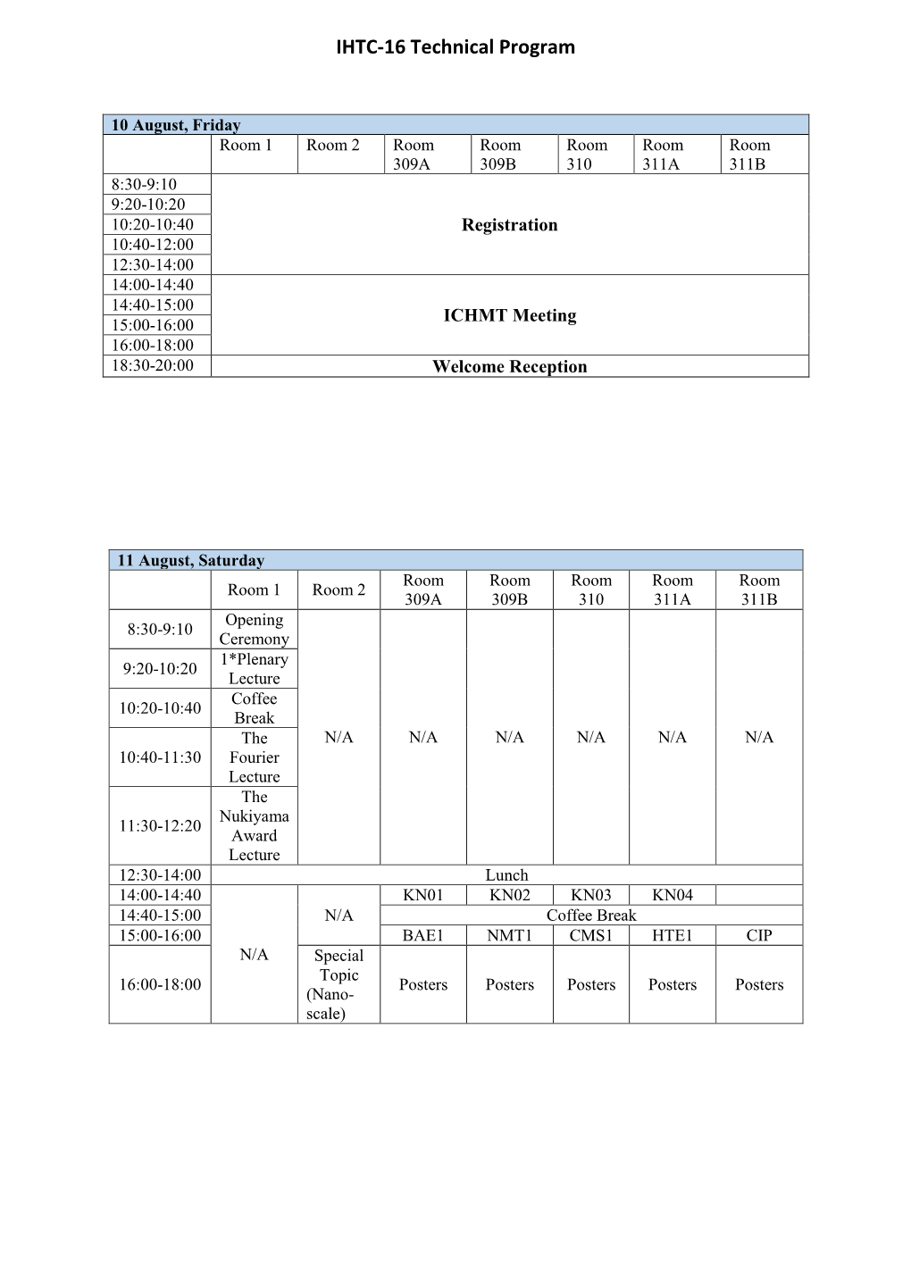 IHTC-16 Technical Program