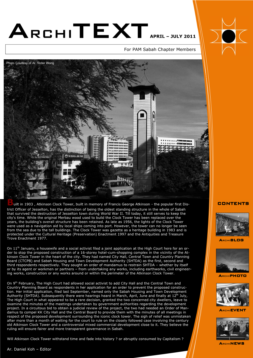 ARCHITEXT APRIL – JULY 2011 for PAM Sabah Chapter Members