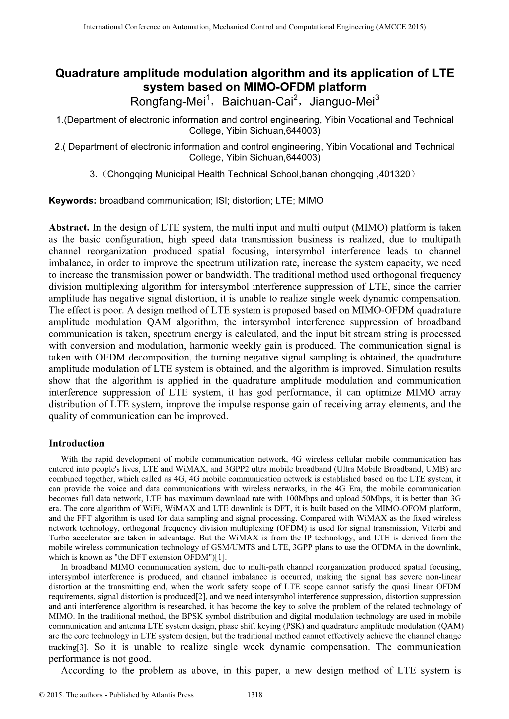 Quadrature Amplitude Modulation Algorithm and Its