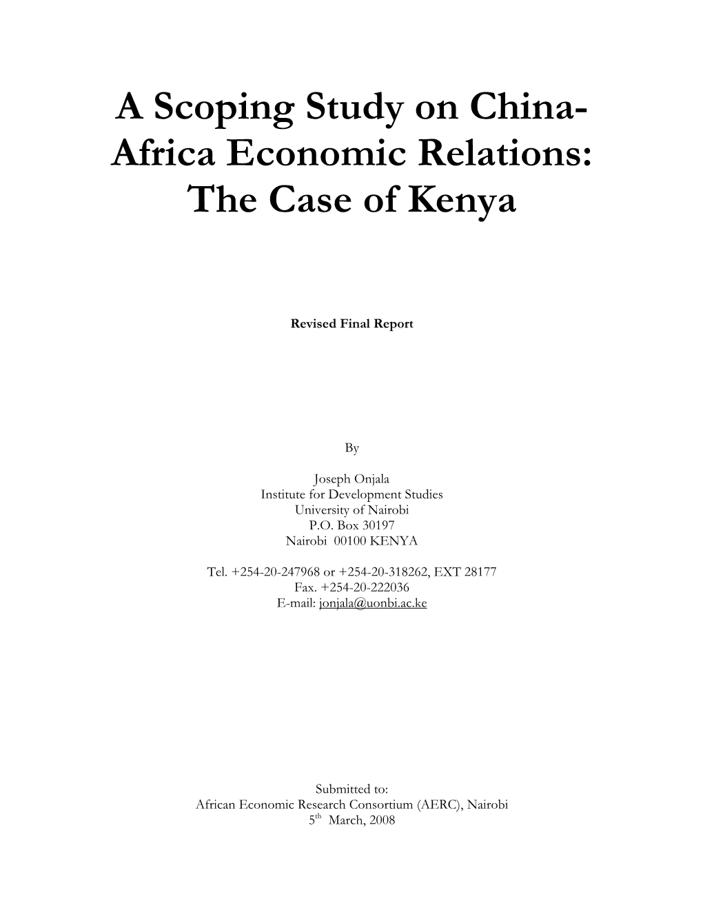 Africa Economic Relations: the Case of Kenya
