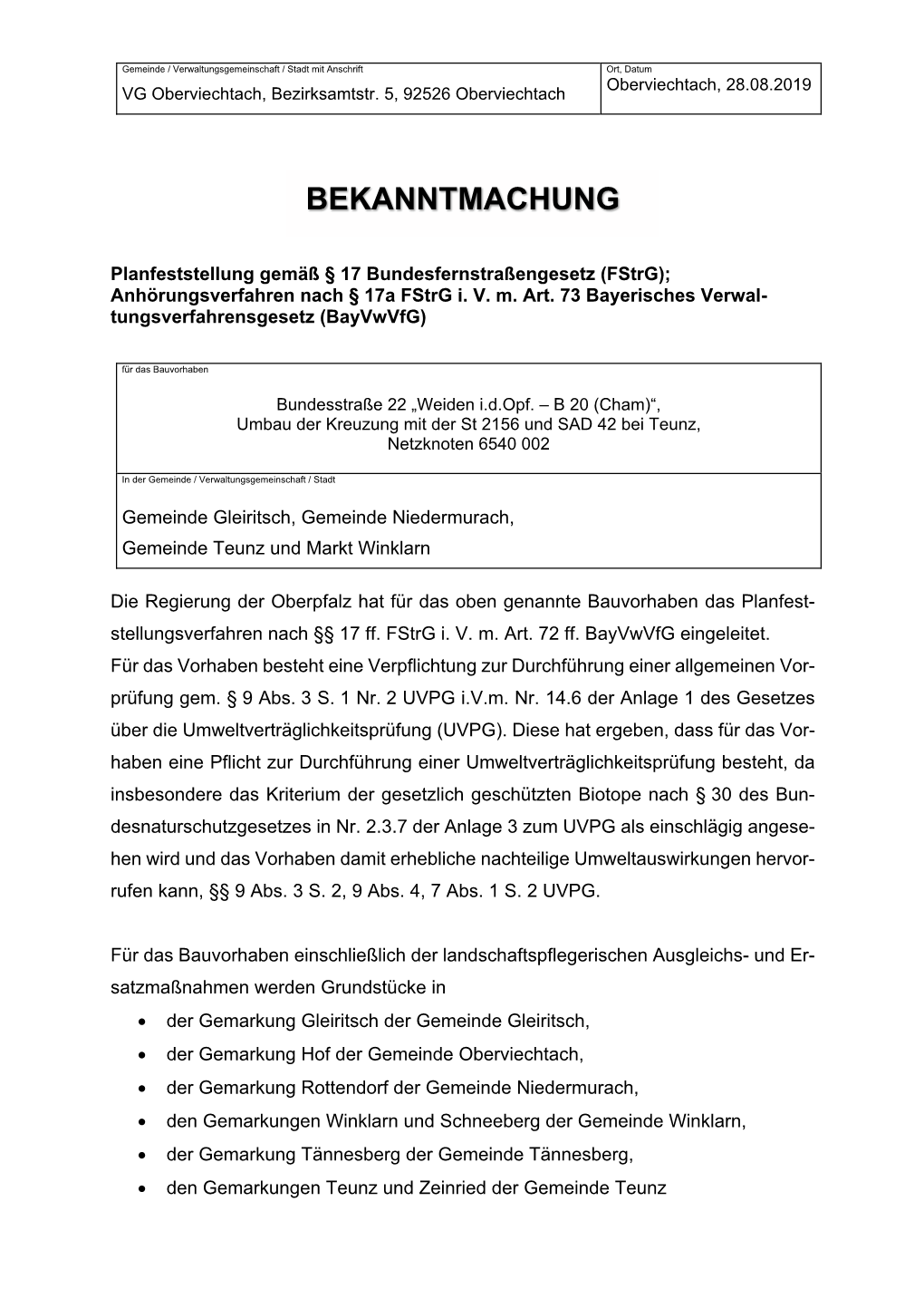 Bekanntmachung