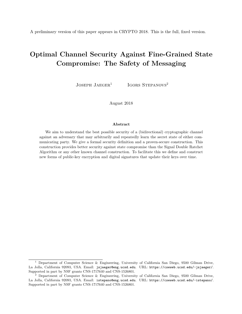 Optimal Channel Security Against Fine-Grained State Compromise: the Safety of Messaging