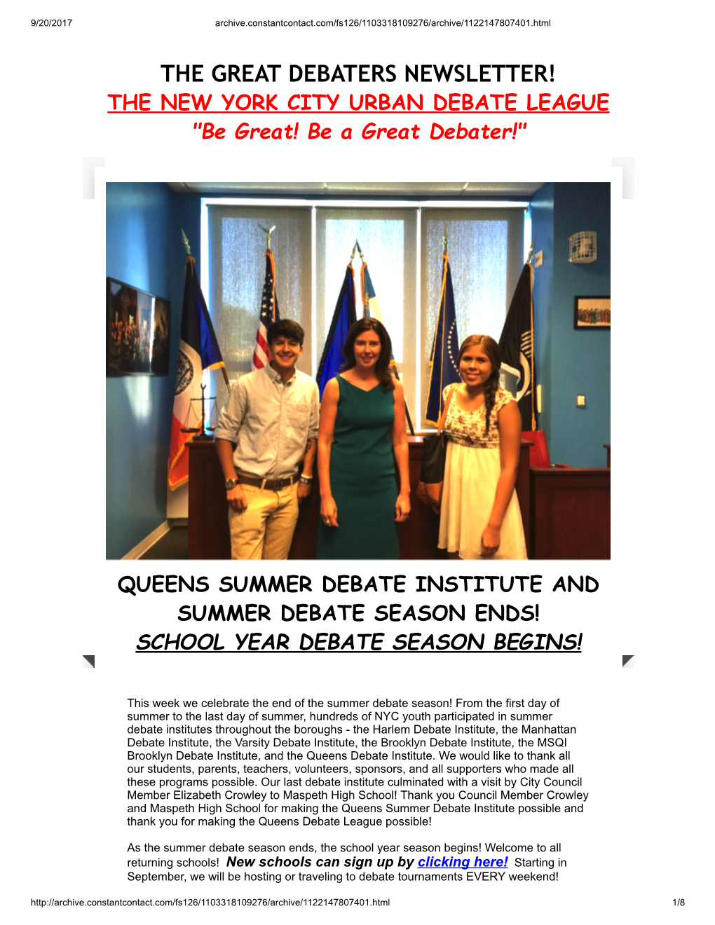 NYC Debate League News 9-5-15