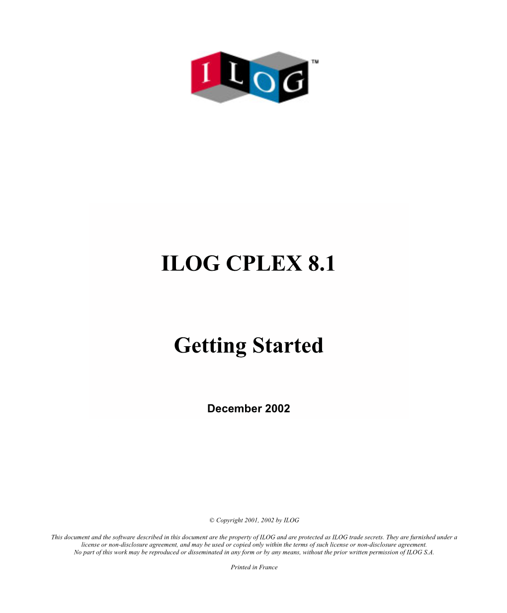 ILOG CPLEX 8.1 Getting Started