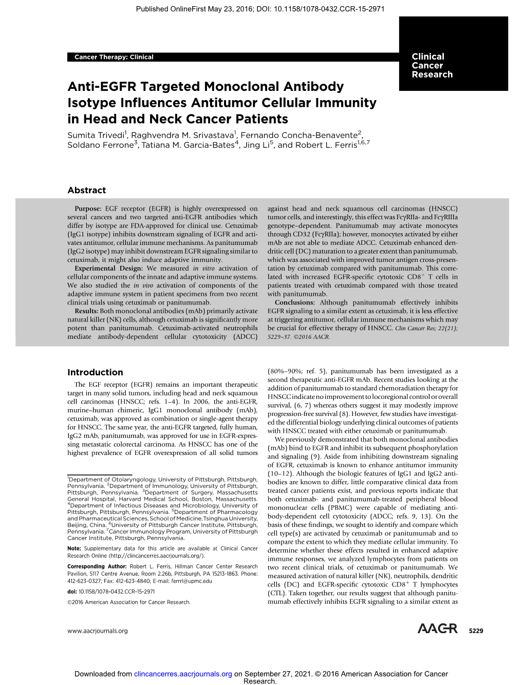 Anti-EGFR Targeted Monoclonal Antibody Isotype Influences Antitumor Cellular Immunity in Head and Neck Cancer Patients