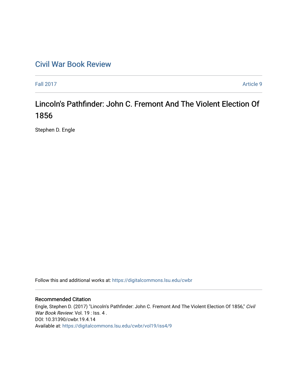 John C. Fremont and the Violent Election of 1856