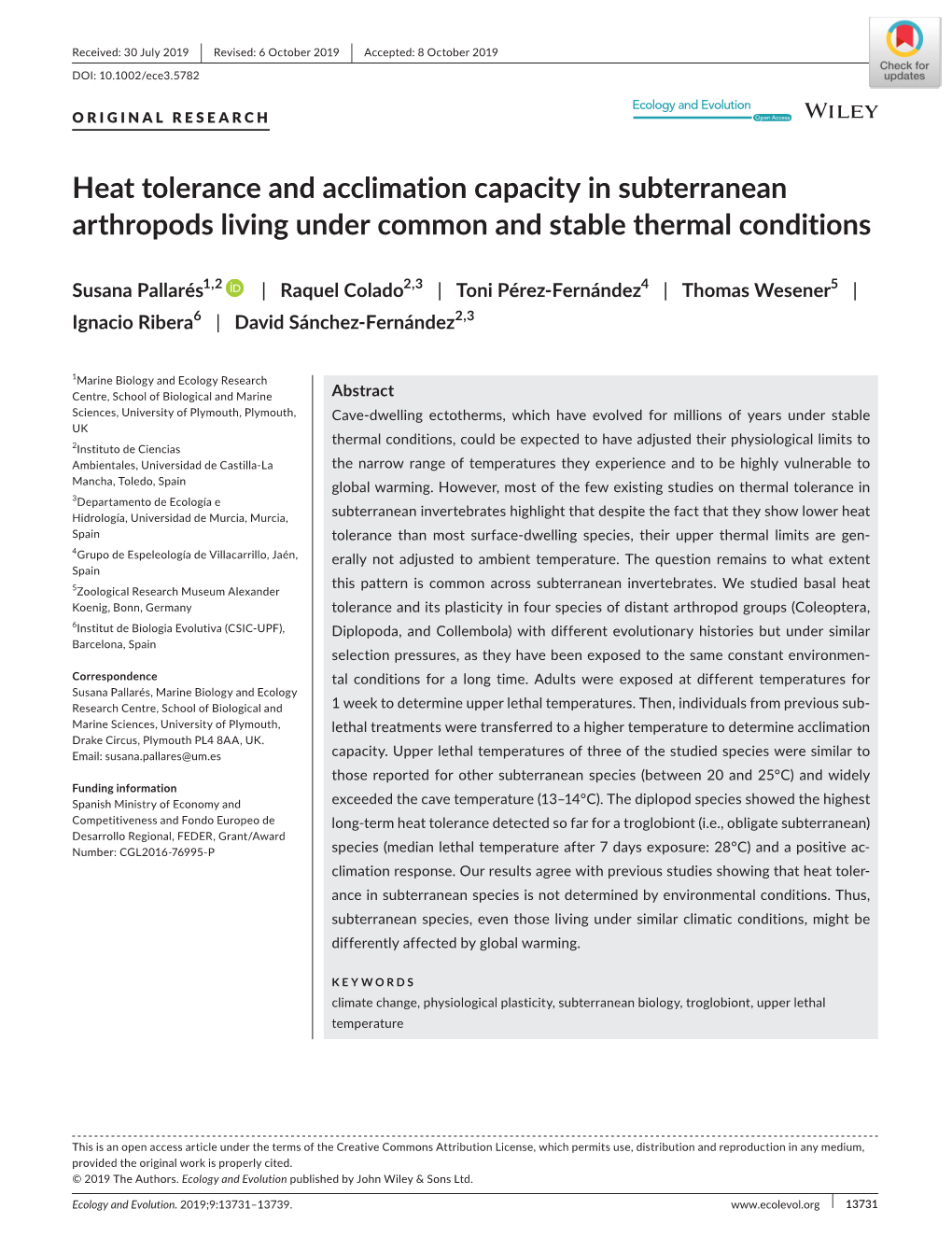 Heat Tolerance and Acclimation Capacity in Subterranean Arthropods Living Under Common and Stable Thermal Conditions
