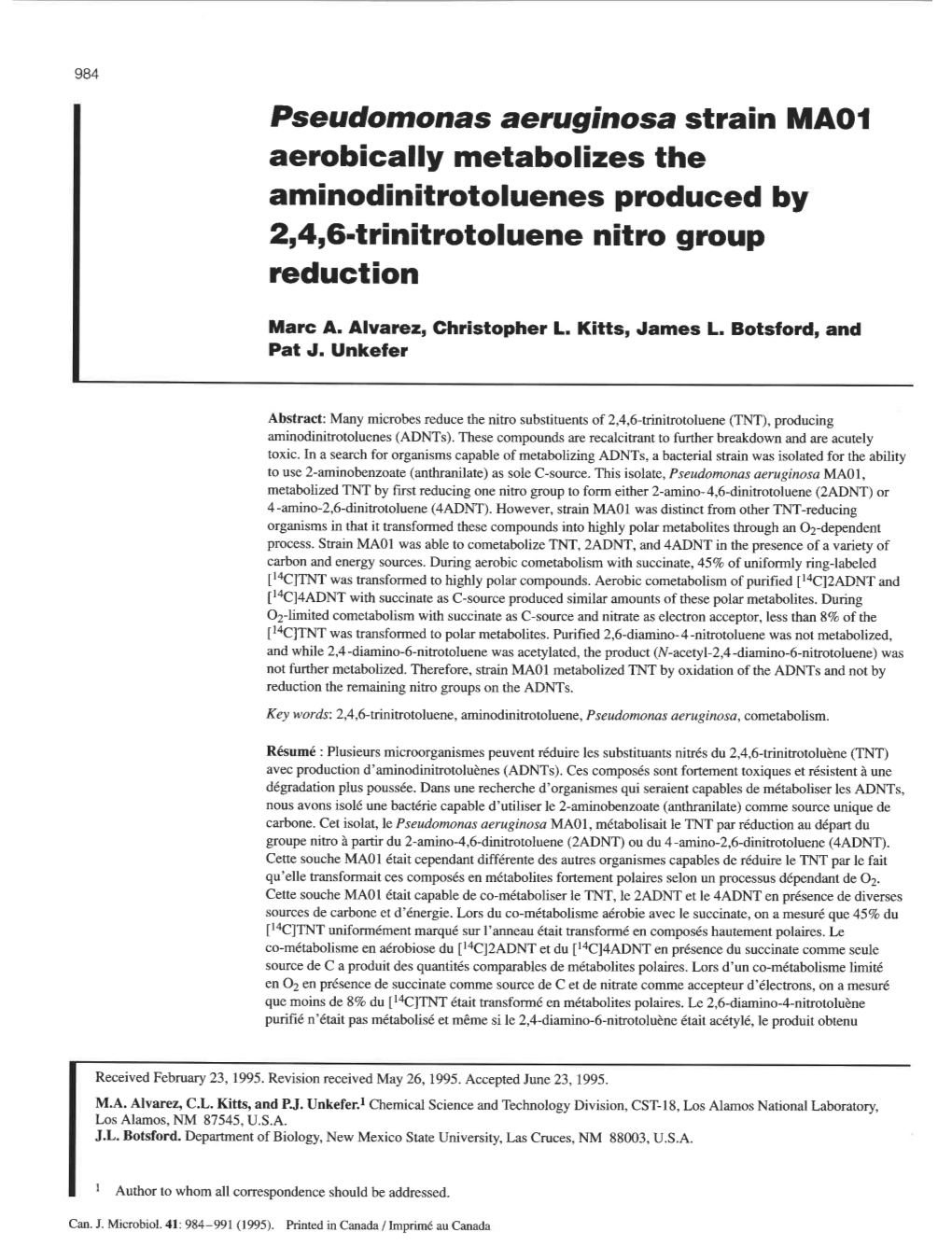 Pseudomonas Aeruginosa Strain MA01 Aerobically Metabolizes The