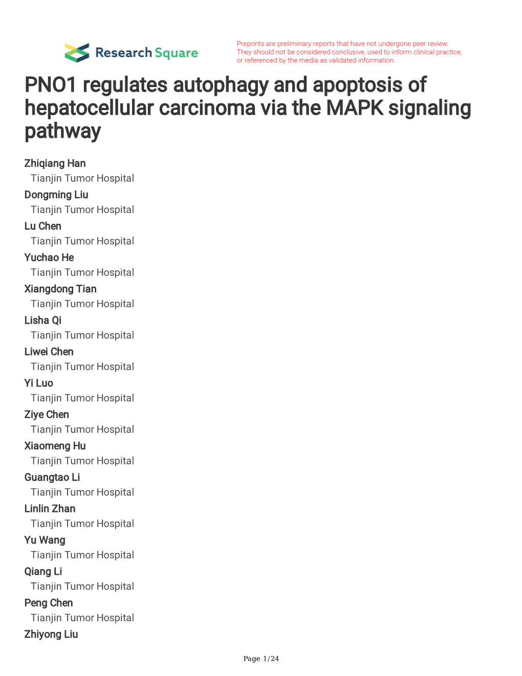 PNO1 Regulates Autophagy and Apoptosis of Hepatocellular Carcinoma Via the MAPK Signaling Pathway