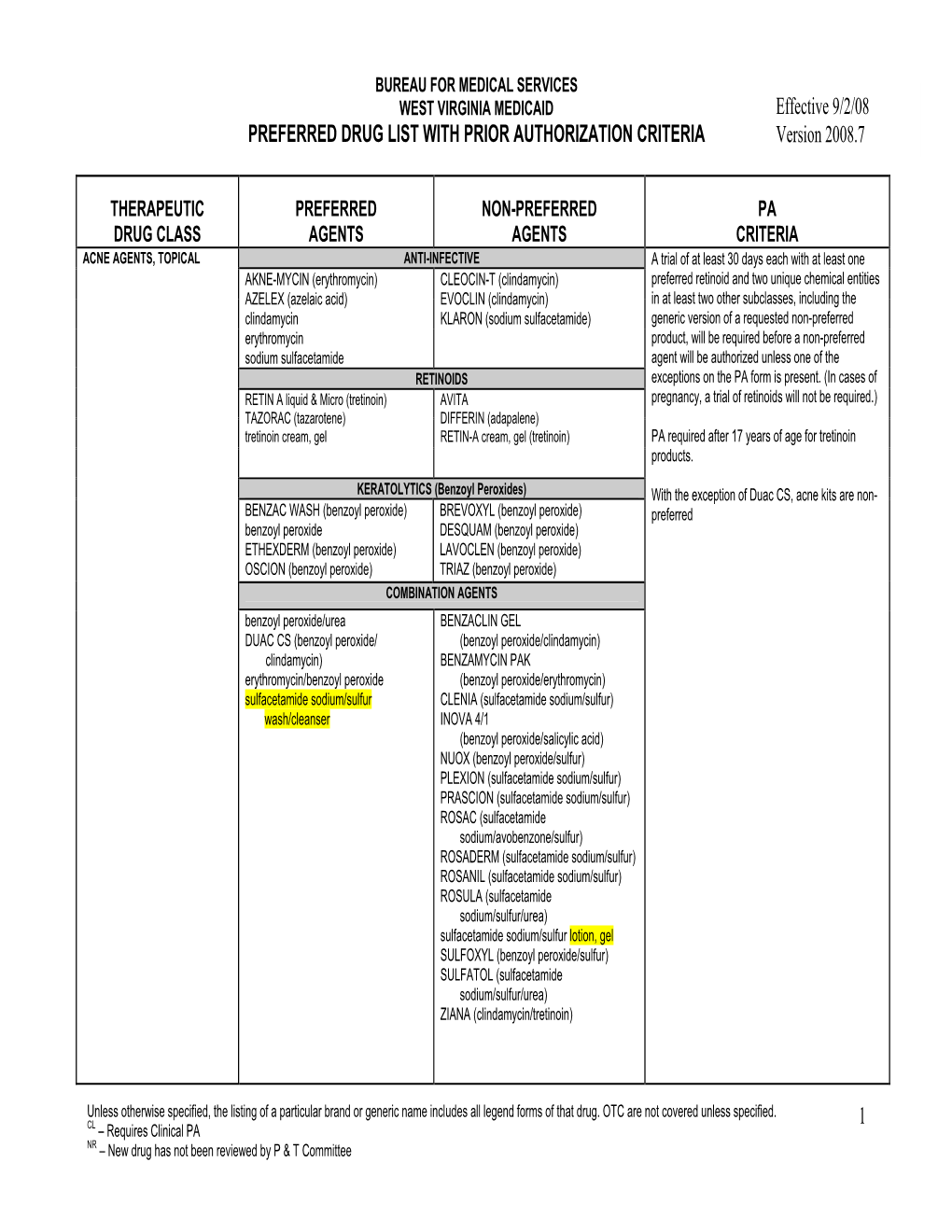 PREFERRED DRUG LIST with PRIOR AUTHORIZATION CRITERIA Version 2008.7