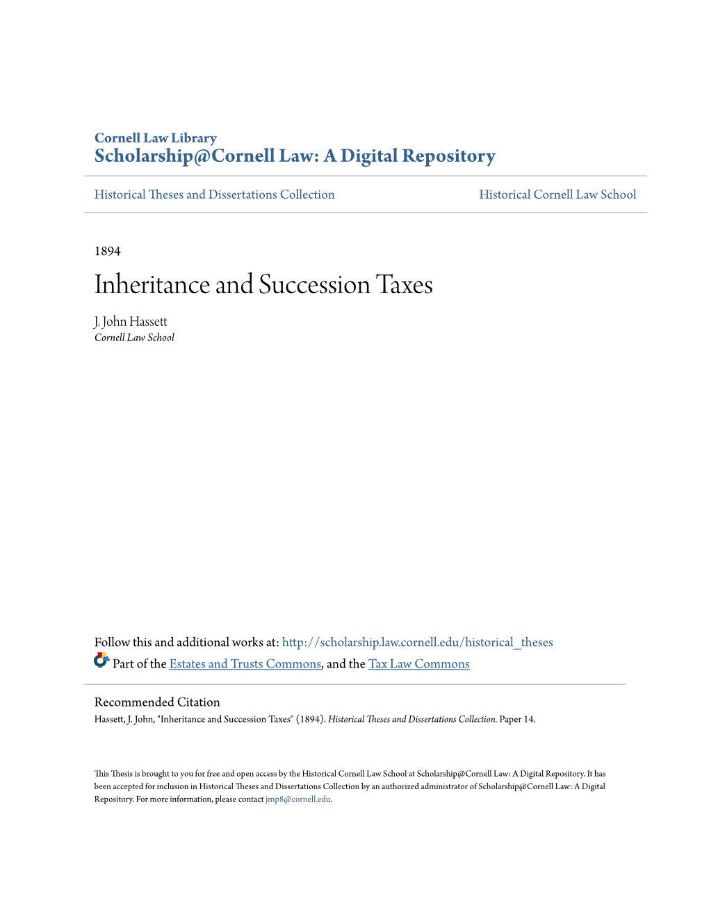 Inheritance and Succession Taxes J