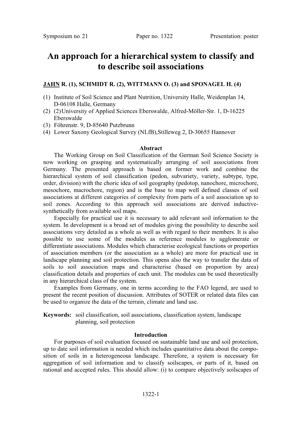 An Approach for a Hierarchical System to Classify and to Describe Soil Associations