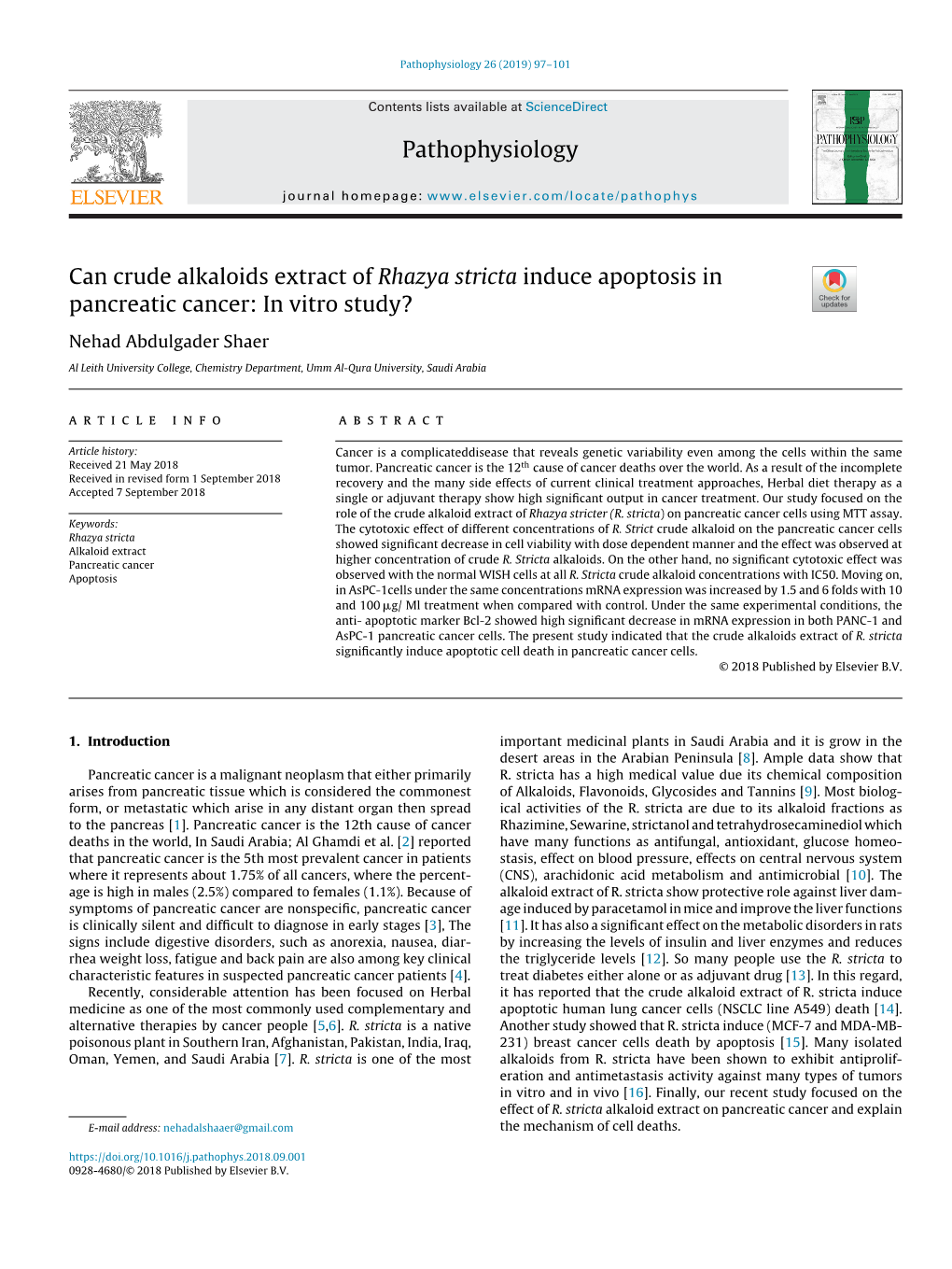 Can Crude Alkaloids Extract of Rhazya Stricta Induce Apoptosis In