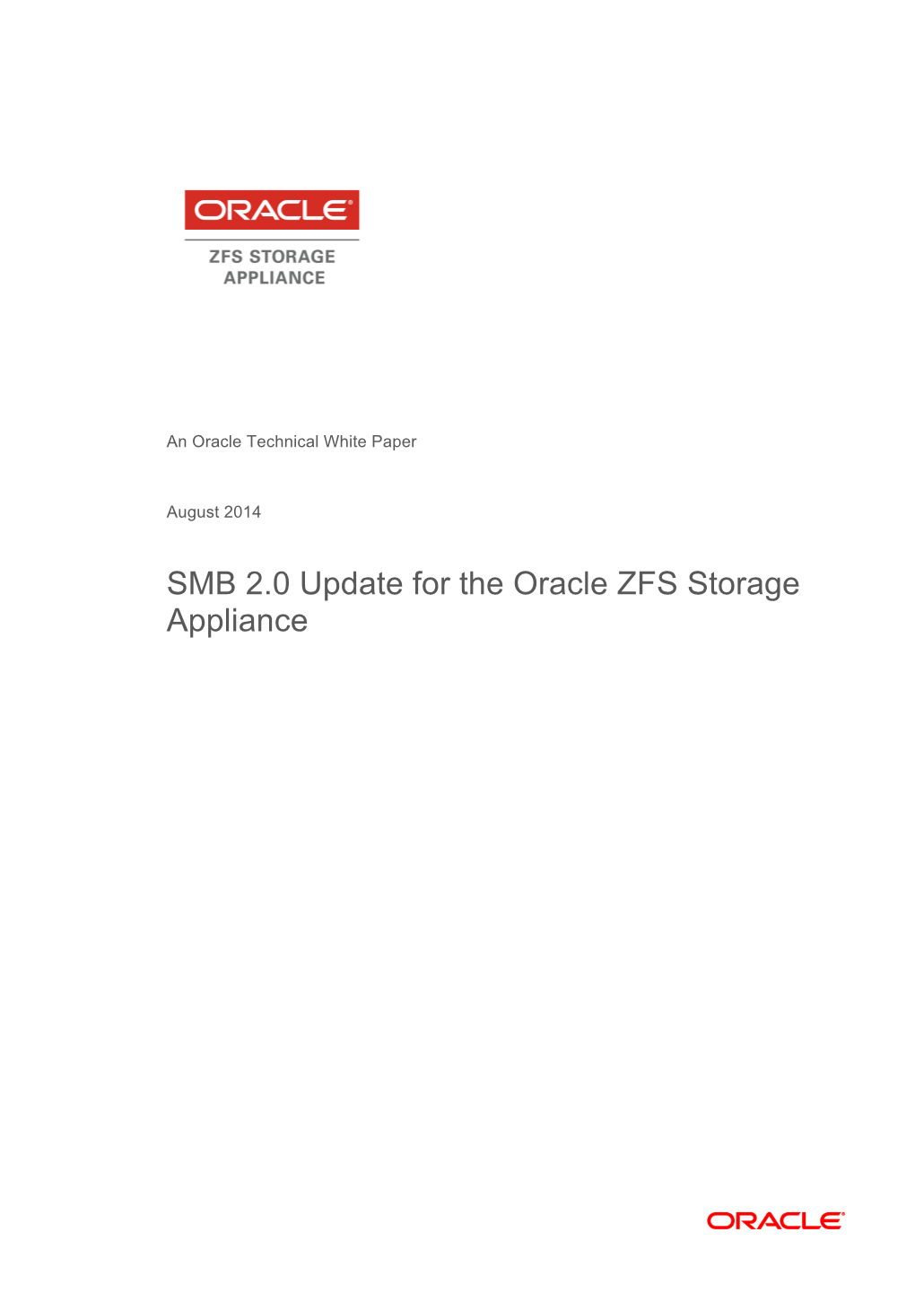 SMB 2.0 Update for the Oracle ZFS Storage Appliance