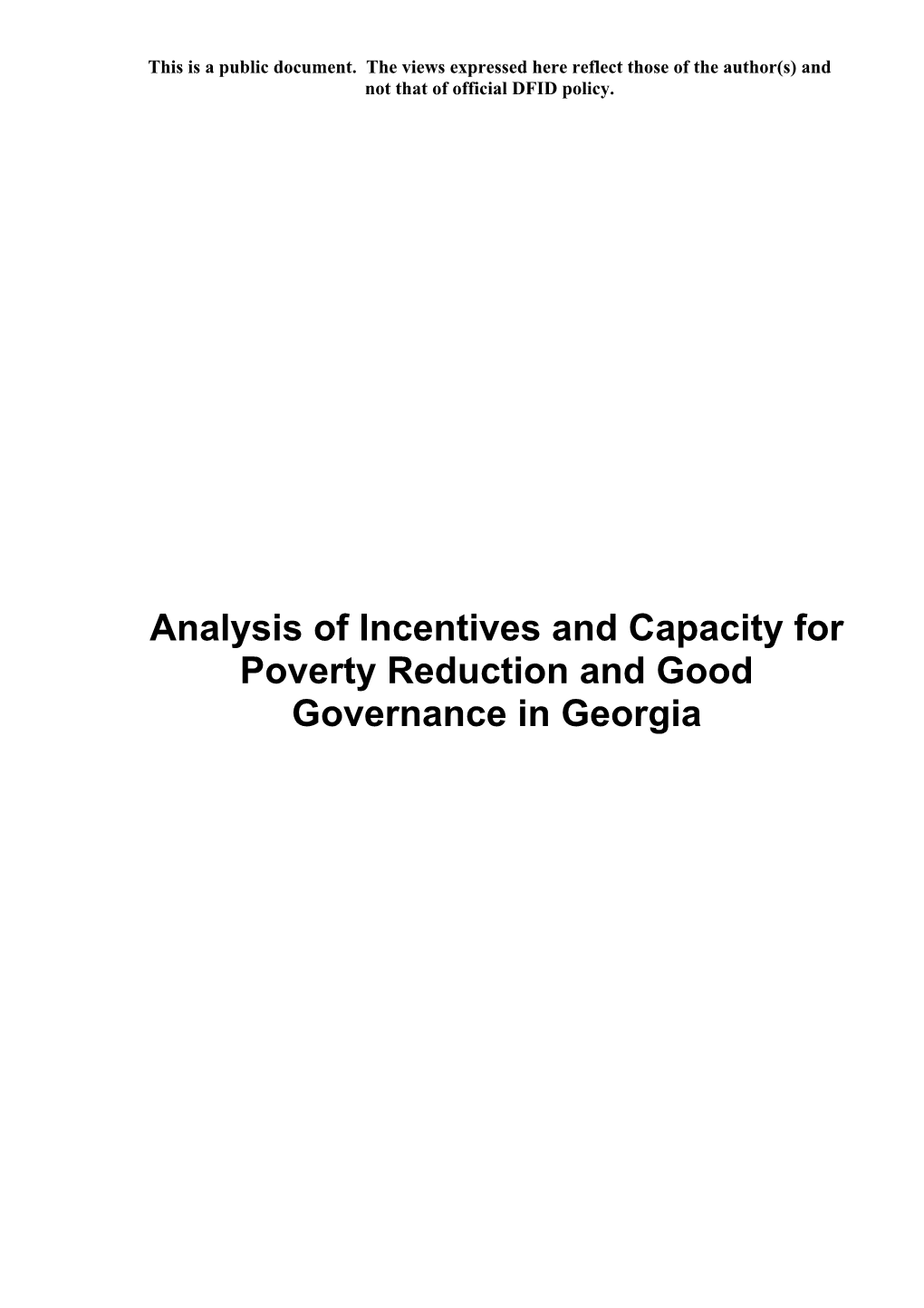 Analysis of Incentives and Capacity for Poverty Reduction and Good Governance in Georgia