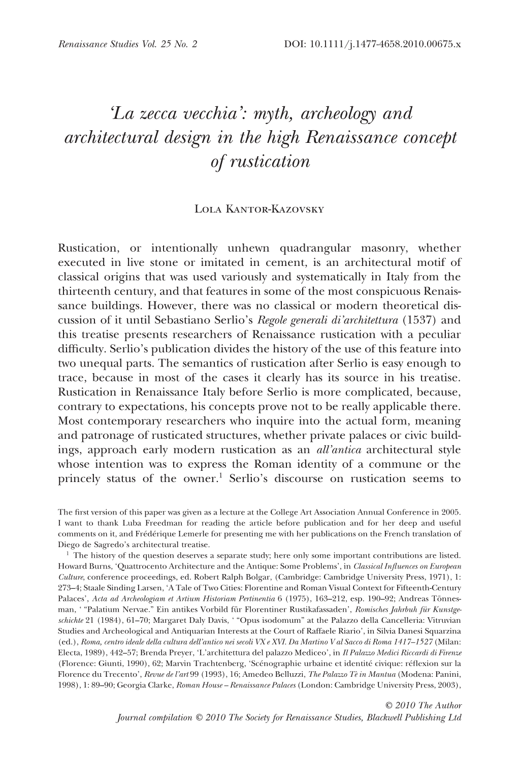 Myth, Archeology and Architectural Design in the High Renaissance Concept of Rustication