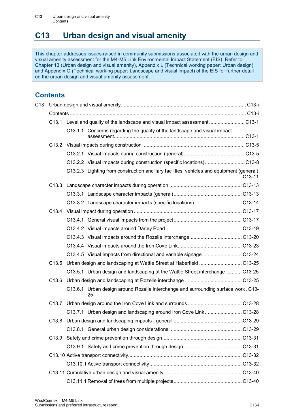 C13 Urban Design and Visual Amenity Contents