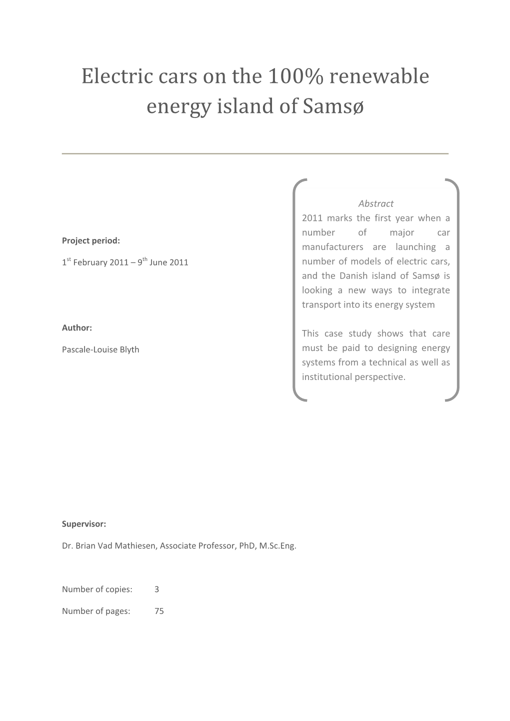 Electric Cars in 100% Renewable Energy Island of Samsø