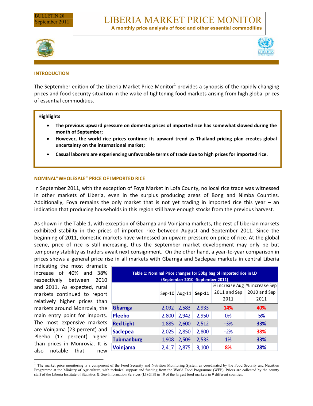 LIBERIA MARKET PRICE MONITOR a Monthly Price Analysis of Food and Other Essential Commodities