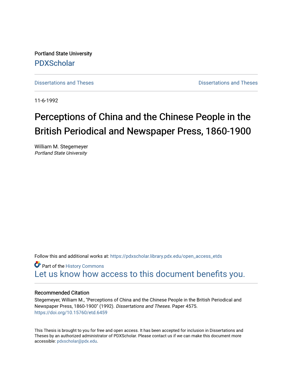Perceptions of China and the Chinese People in the British Periodical and Newspaper Press, 1860-1900