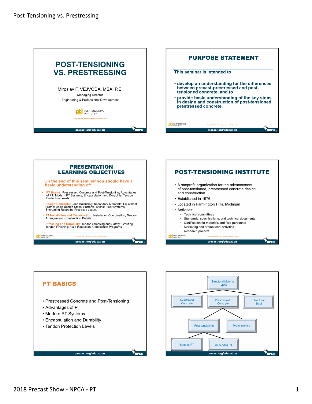 POST-TENSIONING VS. PRESTRESSING This Seminar Is Intended To