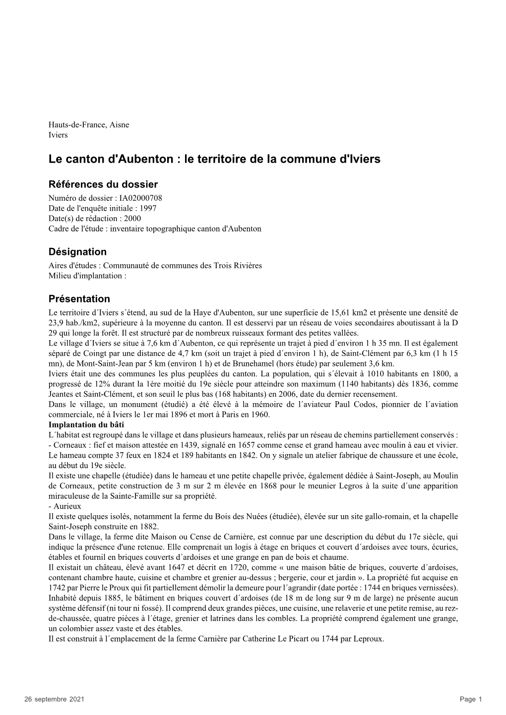 Le Canton D'aubenton : Le Territoire De La Commune D'iviers