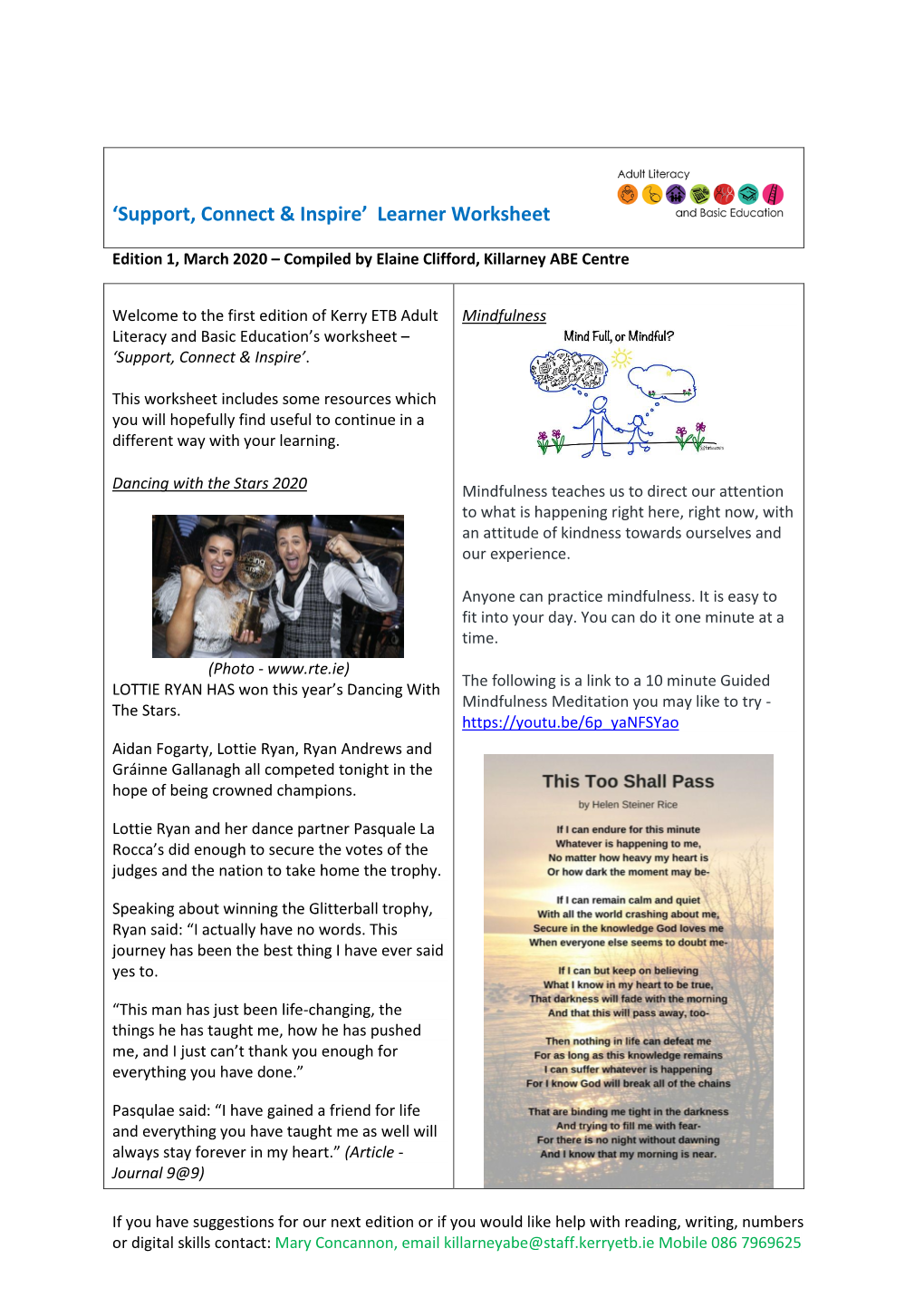 'Support, Connect & Inspire' Learner Worksheet