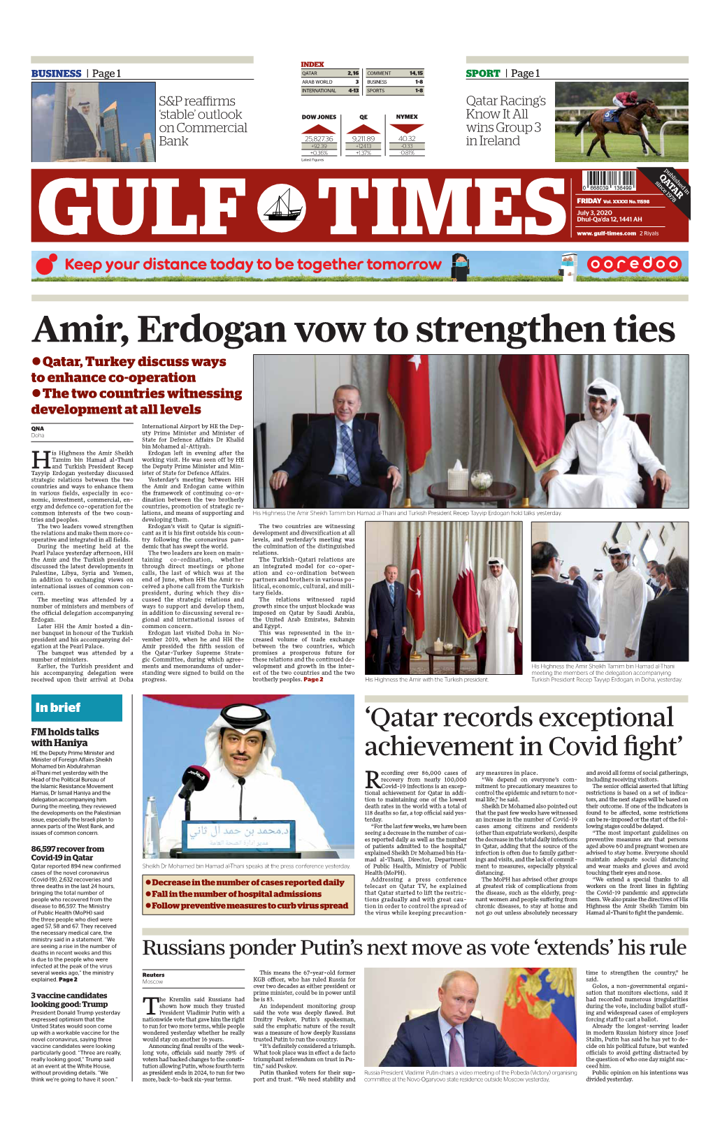 Amir, Erdogan Vow to Strengthen Ties Zqatar, Turkey Discuss Ways to Enhance Co-Operation Zthe Two Countries Witnessing Development at All Levels