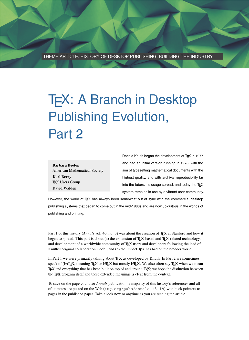 TEX: a Branch in Desktop Publishing Evolution, Part 2