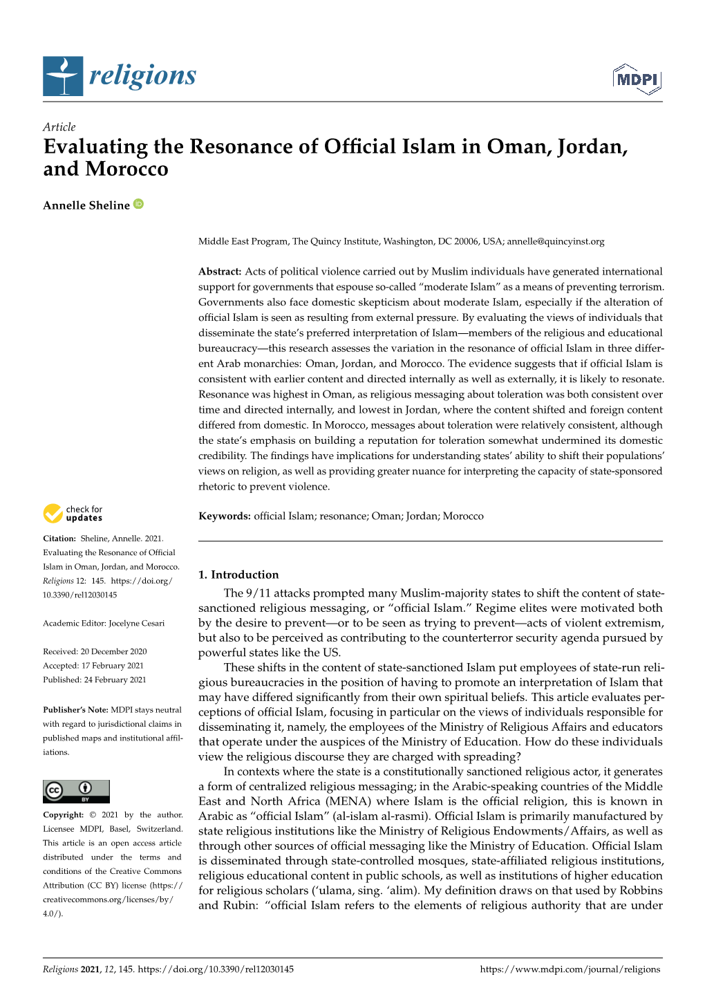 Evaluating the Resonance of Official Islam in Oman, Jordan, and Morocco