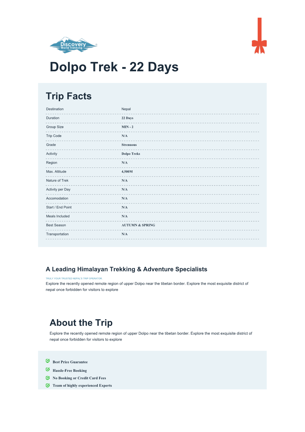 Dolpo Trek - 22 Days