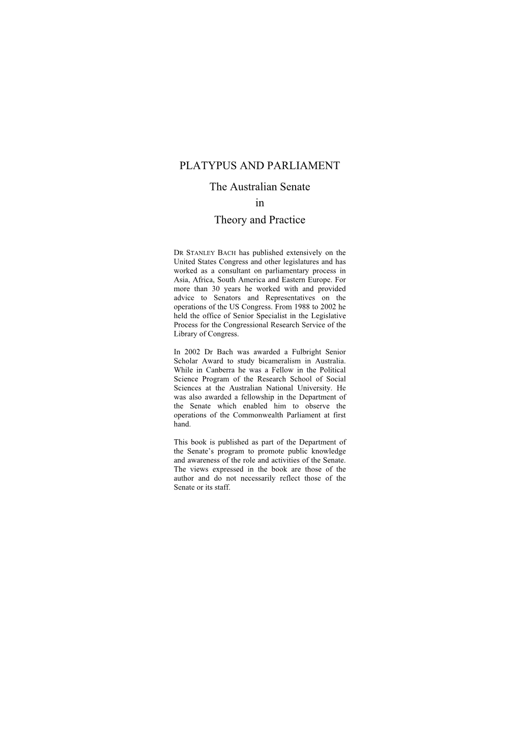 Publication: Platypus and Parliament