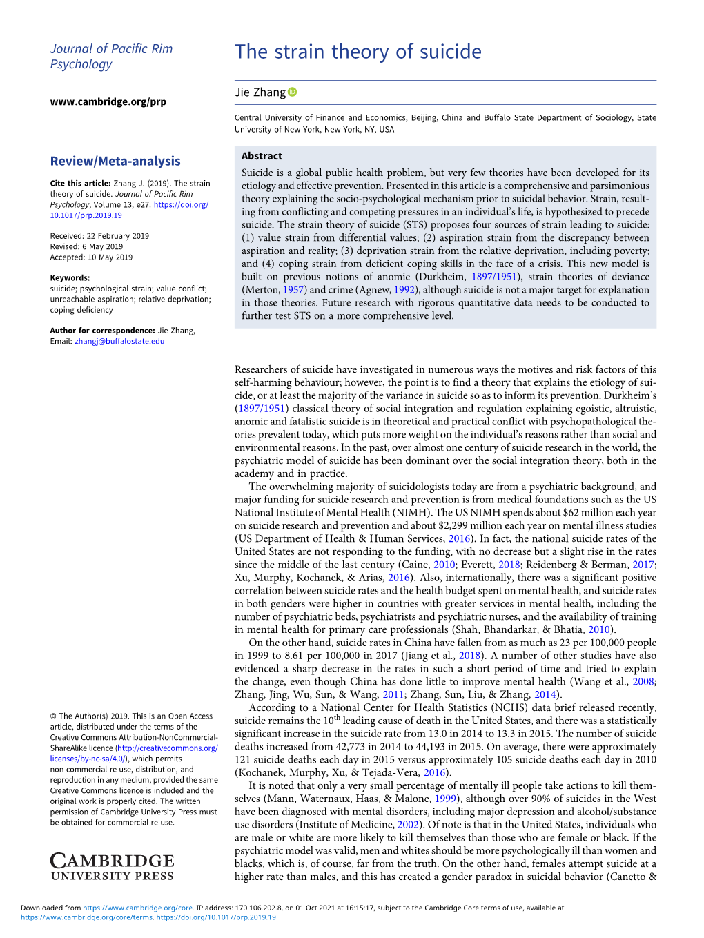 The Strain Theory of Suicide Psychology