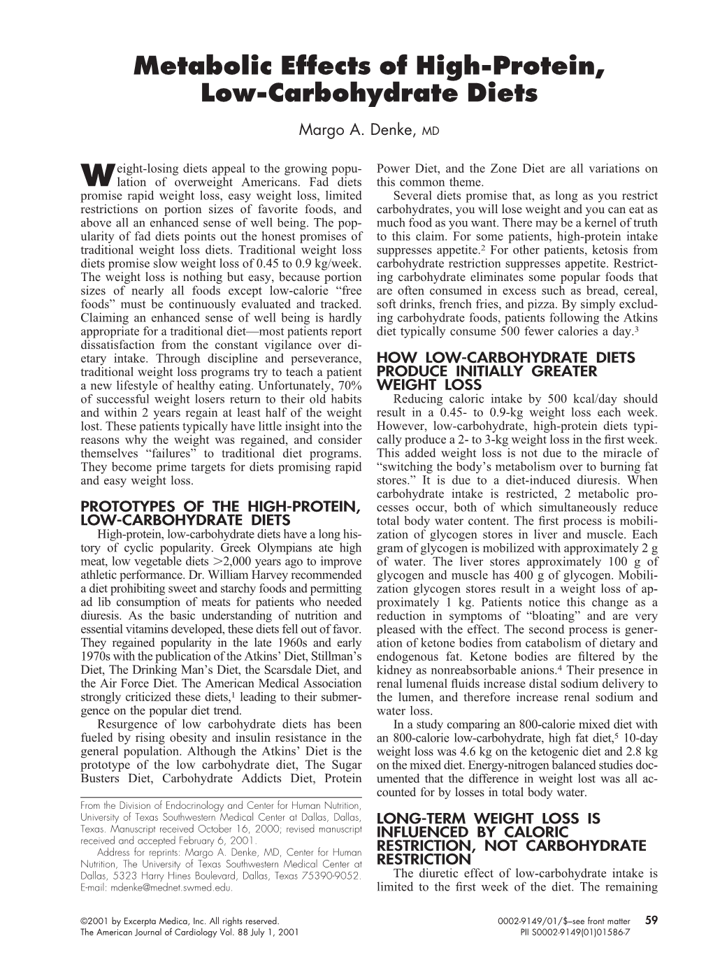 Metabolic Effects of High-Protein, Low-Carbohydrate Diets