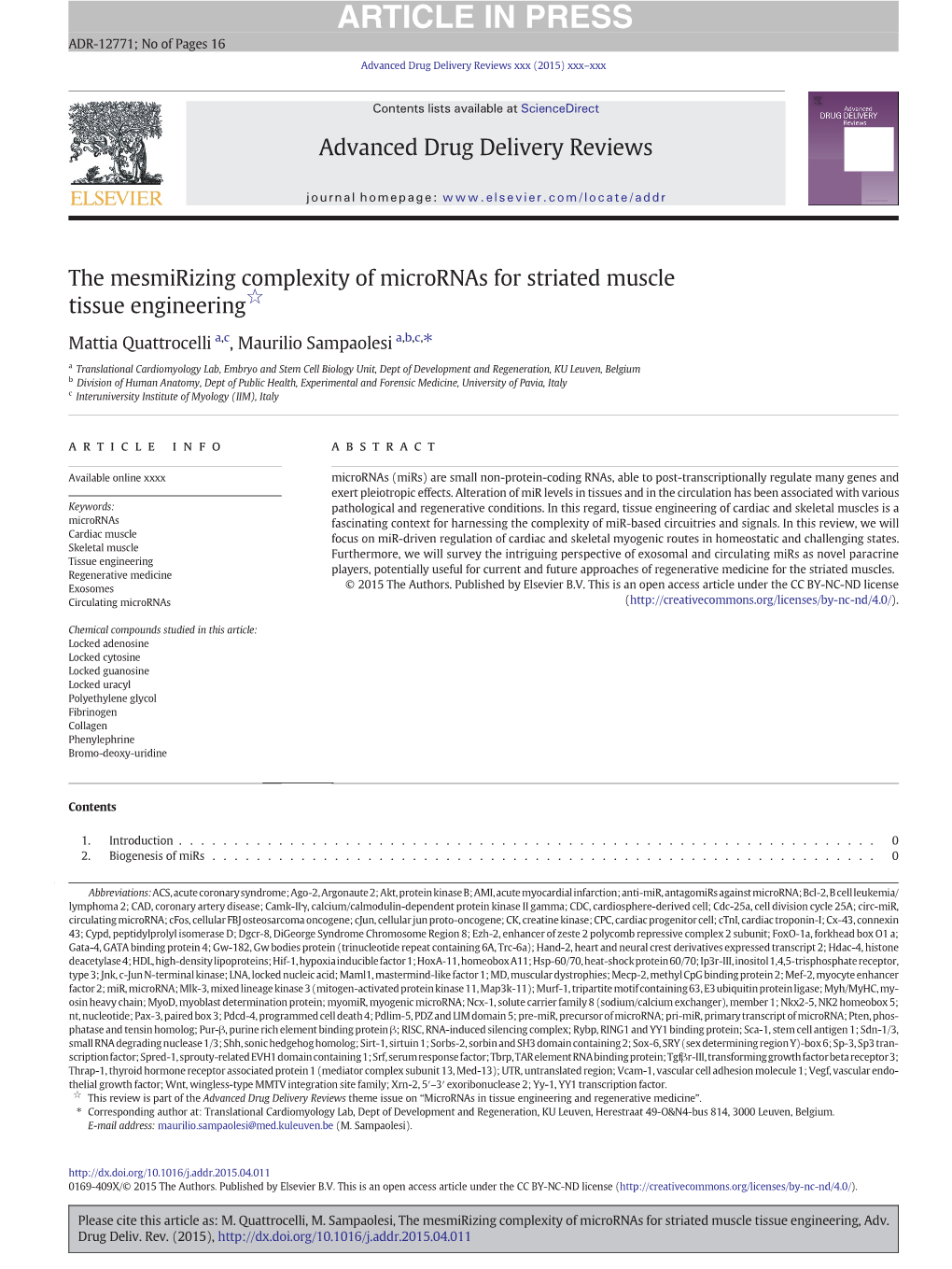 The Mesmirizing Complexity of Micrornas for Striated Muscle Tissue Engineering☆