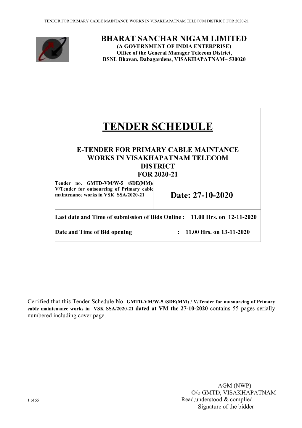 Tender Schedule