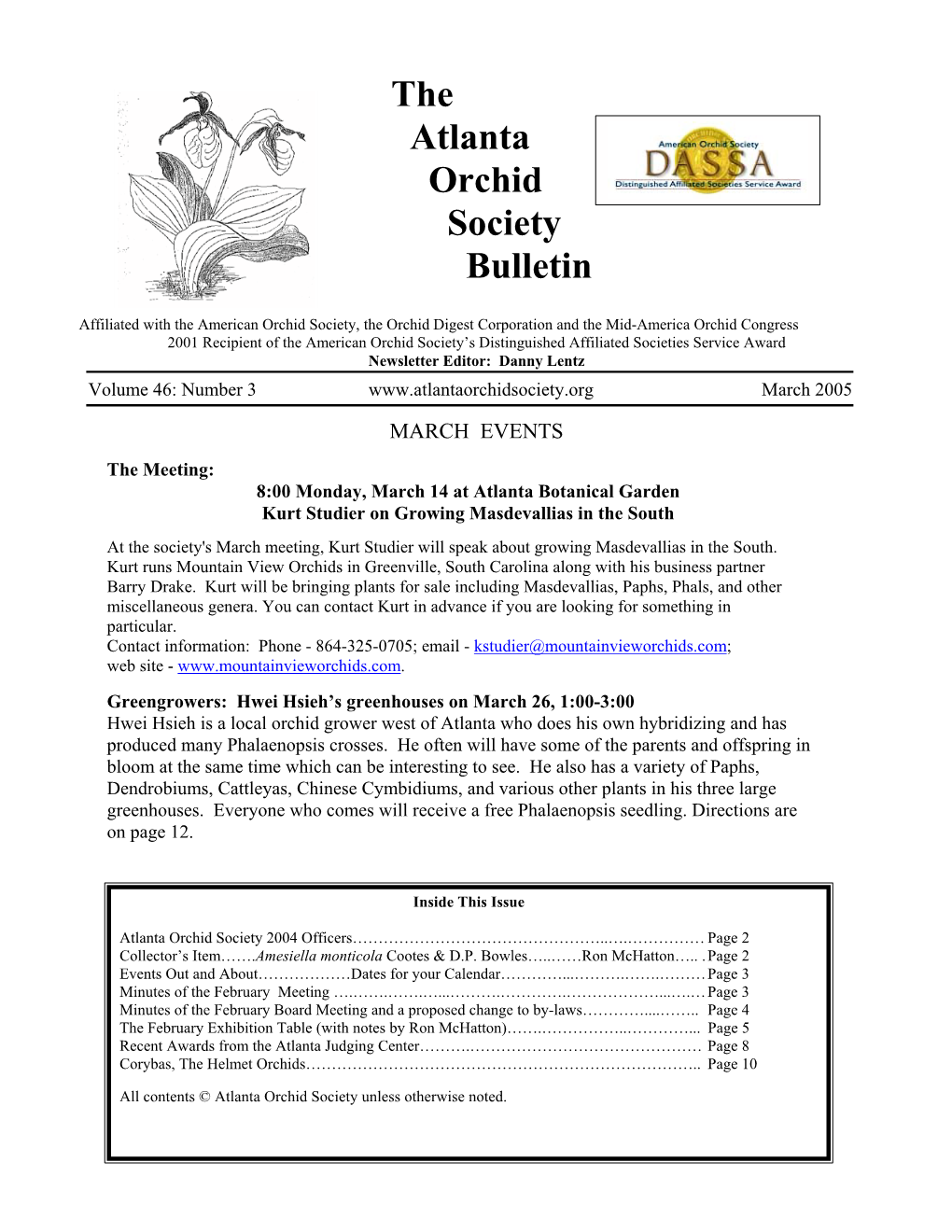 Atlanta Orchid Society Newsletter