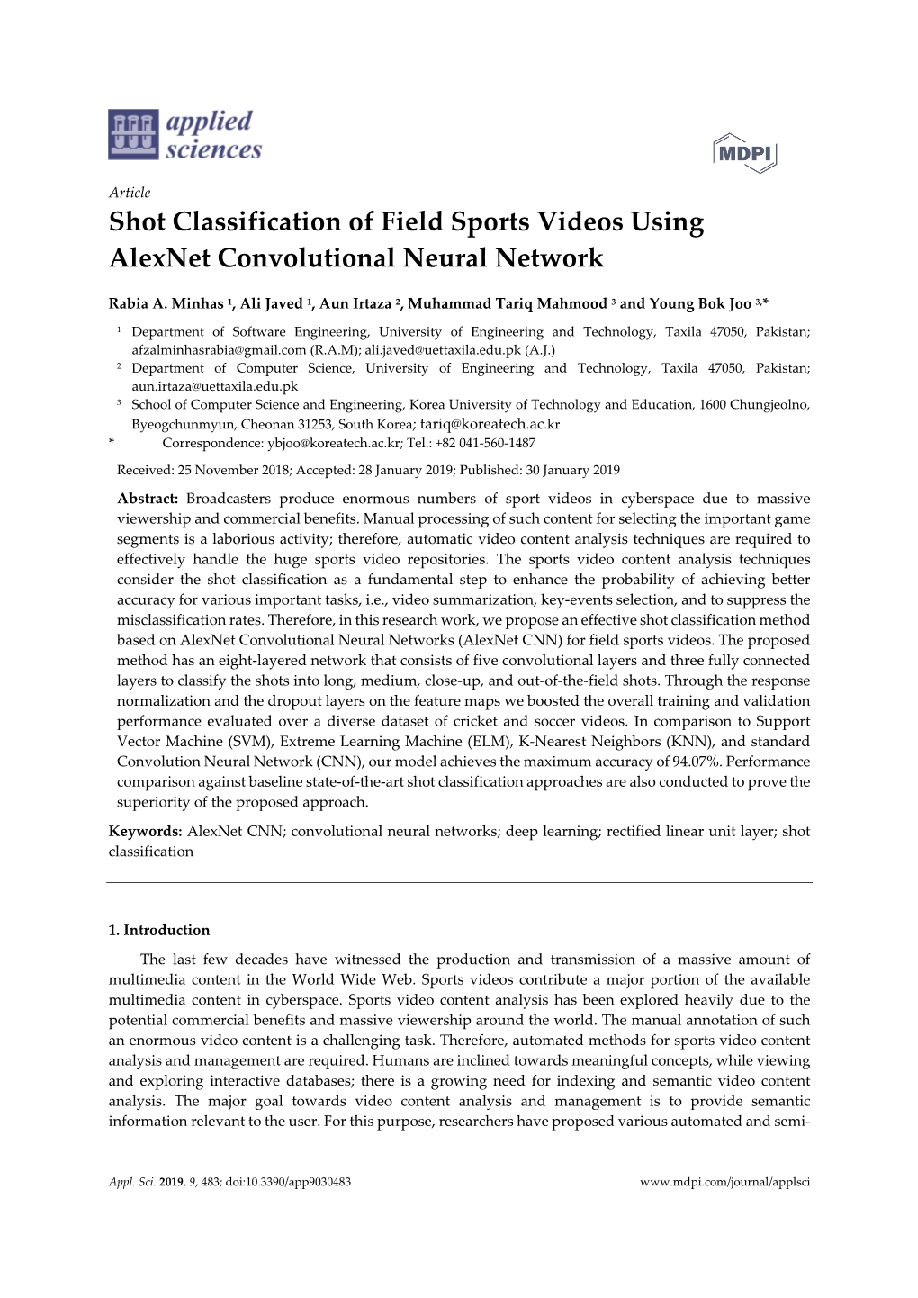 Shot Classification of Field Sports Videos Using Alexnet Convolutional Neural Network