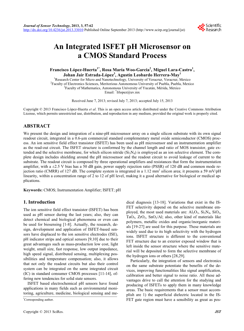 An Integrated ISFET Ph Microsensor on a CMOS Standard Process