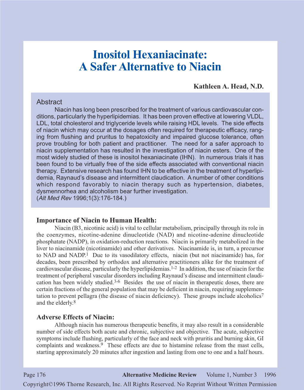 Inositol Hexaniacinate: a Safer Alternative to Niacin