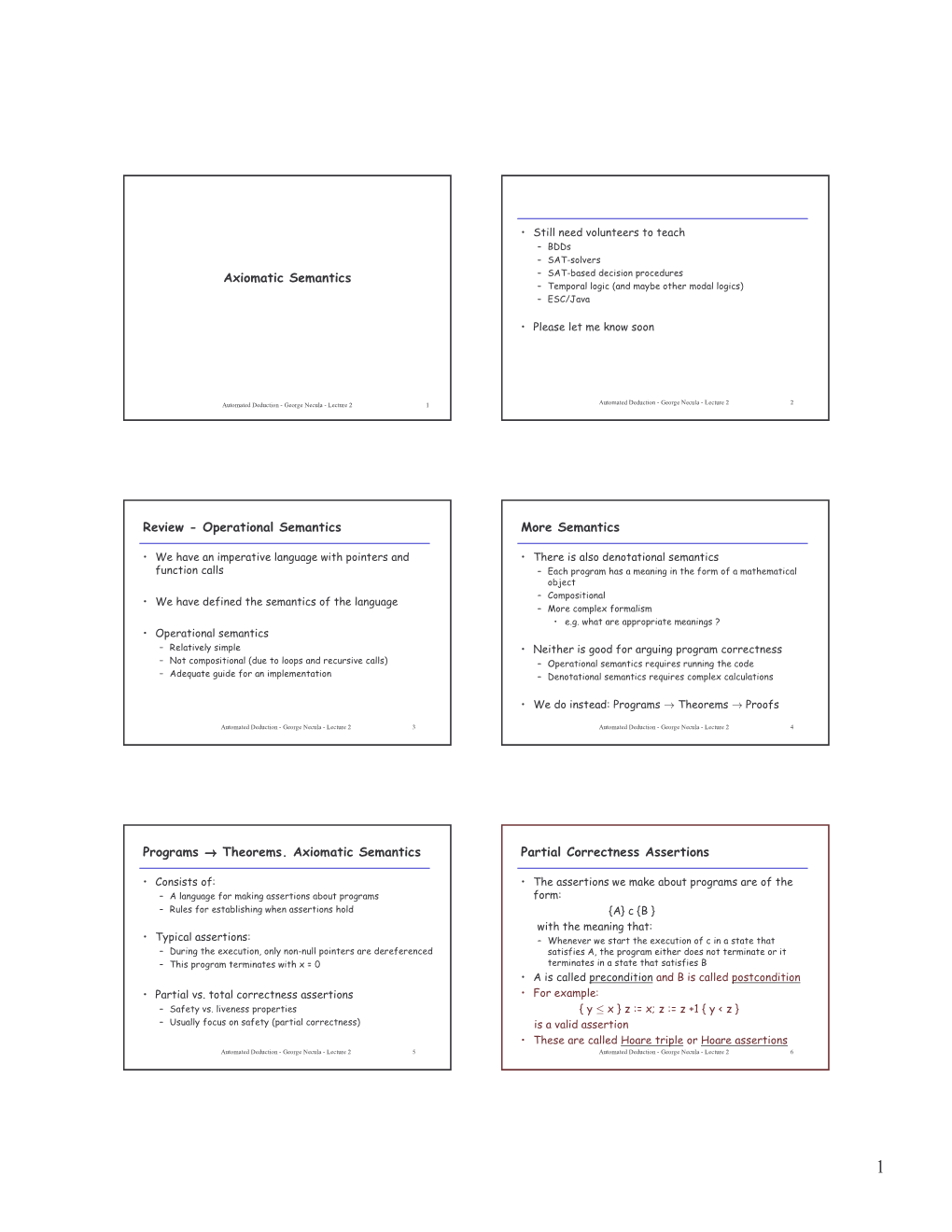 Axiomatic Semantics Review