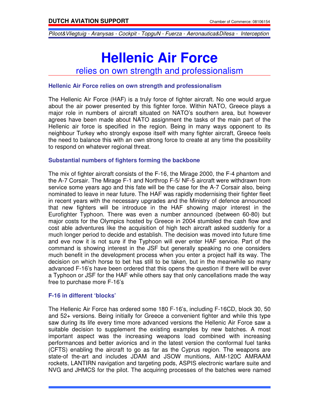 Hellenic Air Force Relies on Own Strength and Professionalism